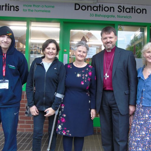 Featured image for New Norwich bishop’s first visit is to homeless charity St Martins