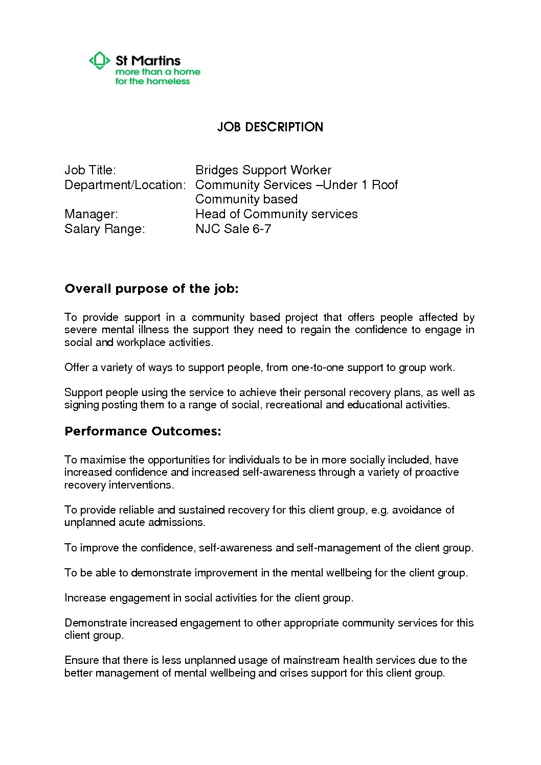 Featured image for Bridges Support Worker - New JD