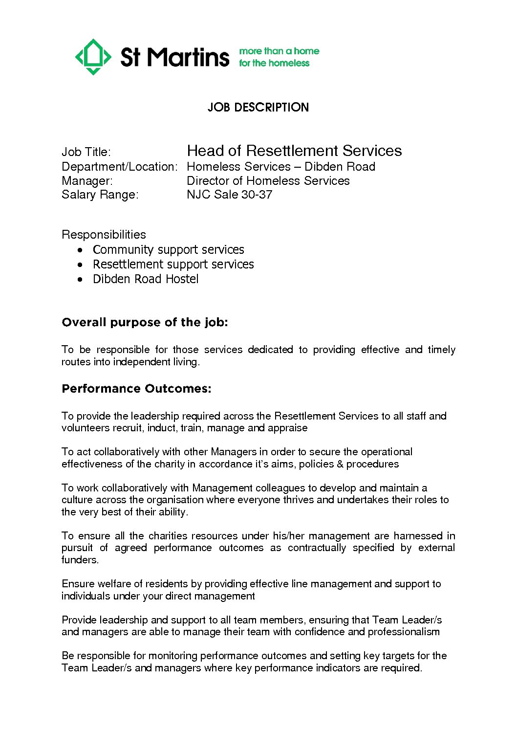 Featured image for Homeless Services Head of Resettlement services- JD